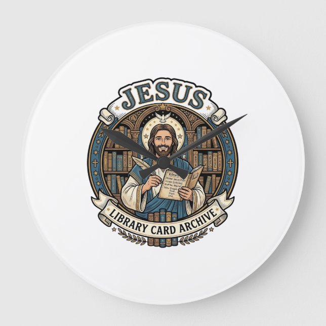 Jesus Library Card Archive Jesus Library Card Arch Large Clock (Front)
