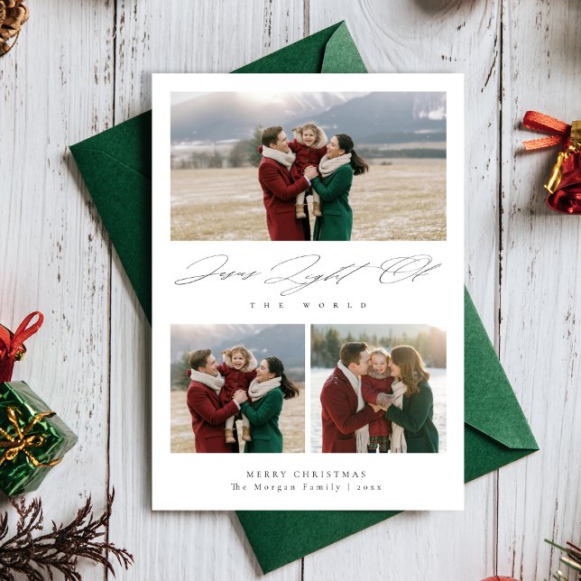 Jesus Light of the World Religious 3 Photo Holiday Card (Creator Uploaded)