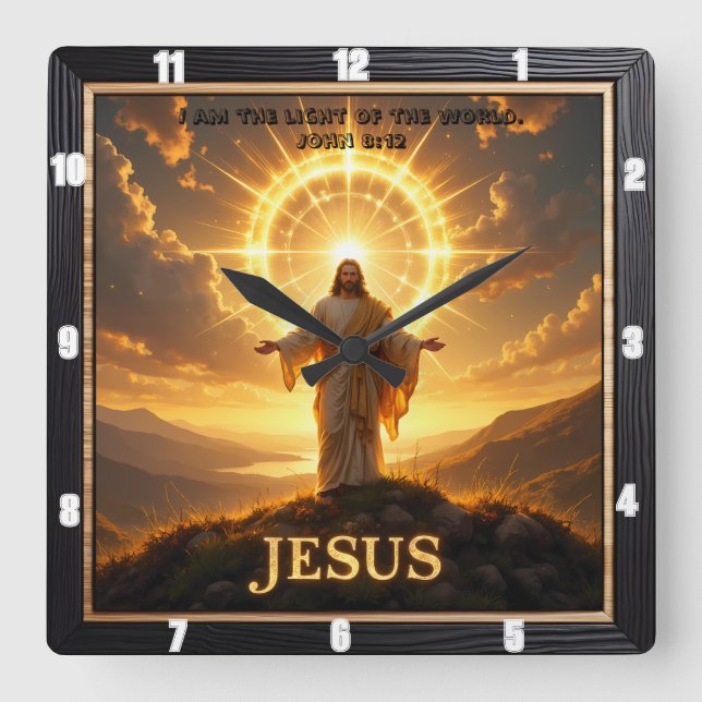 Jesus Light World Mountain Halo Lord Square Wall Clock (Front)