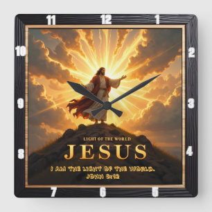 Jesus Light World Mountain Triumphant Lord Square Wall Clock