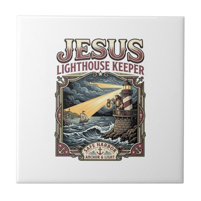 Jesus Lighthouse Keeper Jesus Lighthouse Keeper Ch Ceramic Tile (Front)