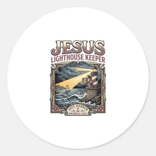 Jesus Lighthouse Keeper Jesus Lighthouse Keeper Ch Classic Round Sticker (Front)
