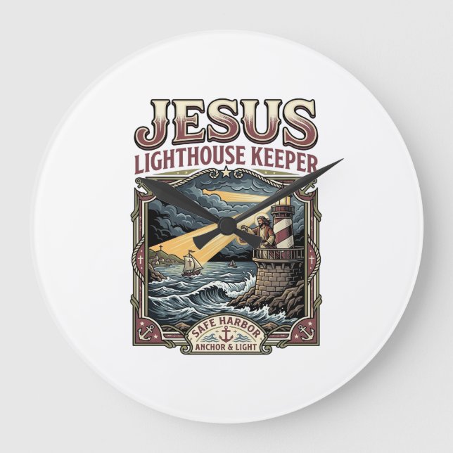 Jesus Lighthouse Keeper Jesus Lighthouse Keeper Ch Large Clock (Front)