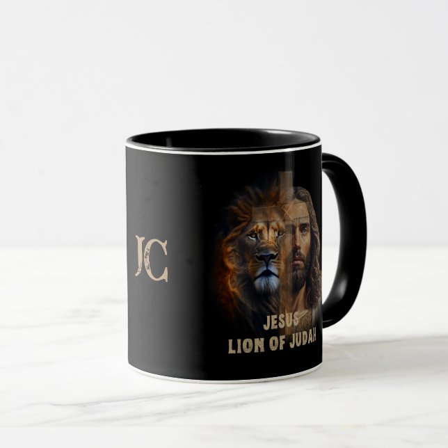 Jesus Lion Of Judah Custom Monogram Coffee Mug (Front Right)