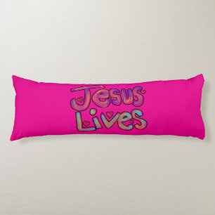 ‘Jesus Lives’ Christian Quote Custom Name Pink Body Cushion