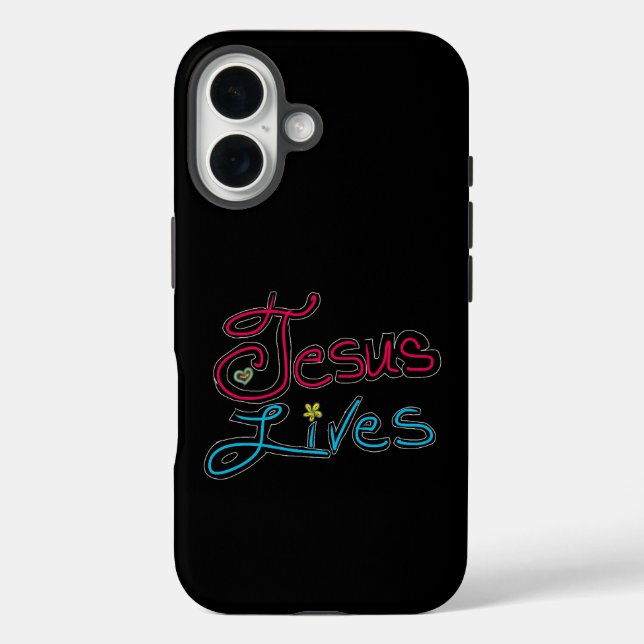 Jesus Lives Faith Quote Red Blue Script Case-Mate iPhone Case (Back)