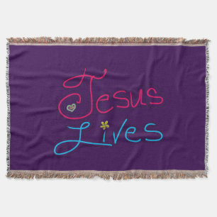 Jesus Lives Purple  Throw Blanket