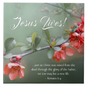 Jesus Lives Spring Flowers Bible Verse Easter Ceramic Tile