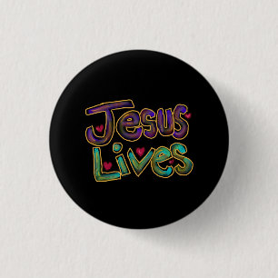 Jesus Lives With Red Hearts 3 Cm Round Badge
