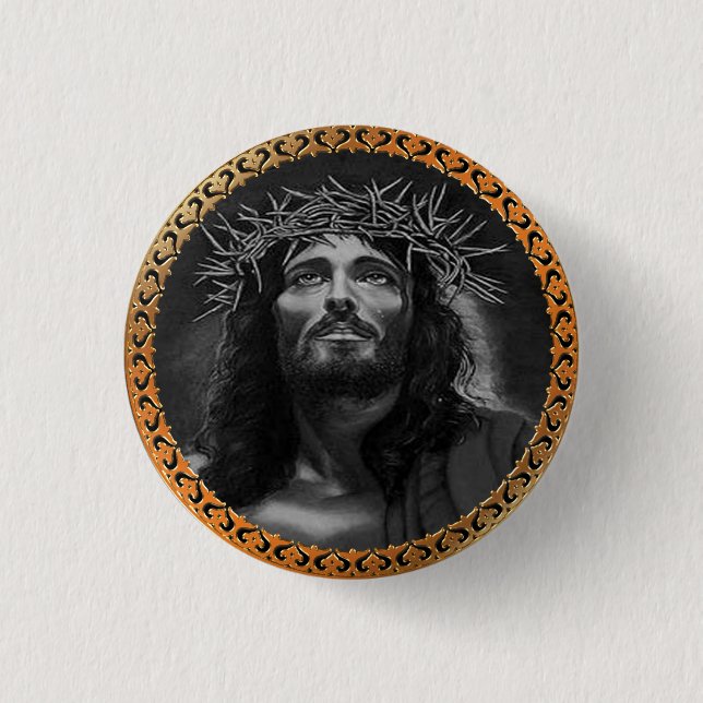 Jesus looking in the heavens 3 cm round badge (Front)