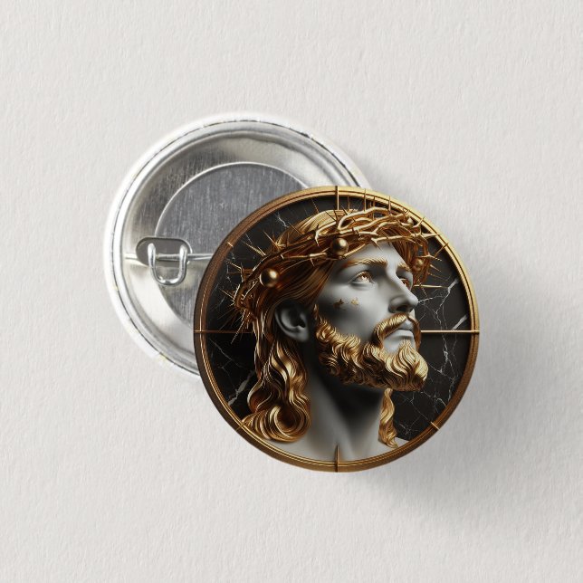 Jesus looking in the heavens  with thorns 3 cm round badge (Front & Back)