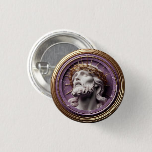 Jesus looking in the heavens with thorns 3 cm round badge