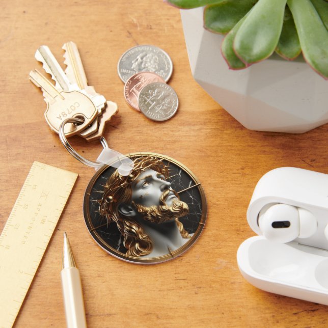 Jesus looking in the heavens  with thorns key ring (Desk)