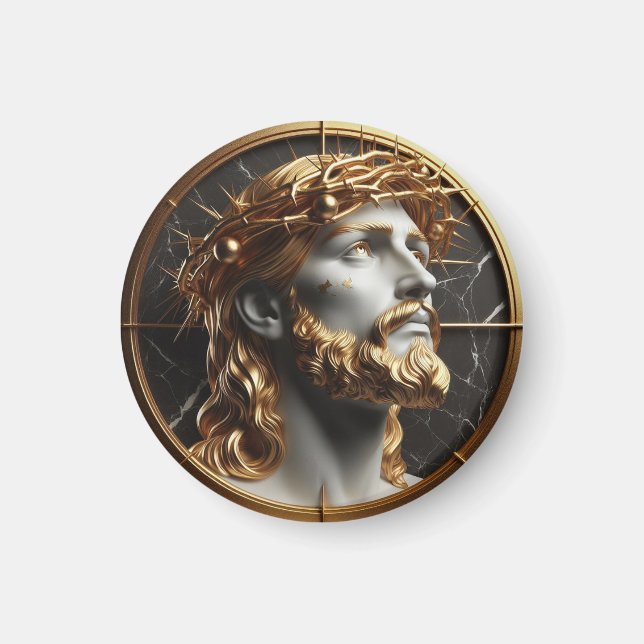 Jesus looking in the heavens  with thorns magnet (Front)