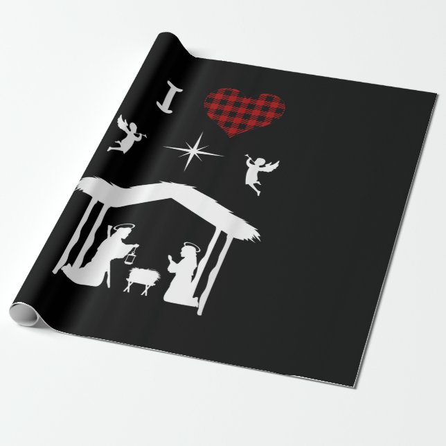 Jesus Love | Christmas Nativity I Love Jesus Wrapping Paper (Unrolled)