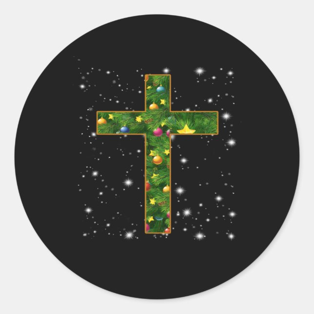 Jesus Love | Cross Jesus Christian Christmas Tree Classic Round Sticker (Front)
