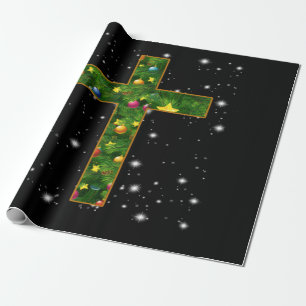 Jesus Love   Cross Jesus Christian Christmas Tree Wrapping Paper