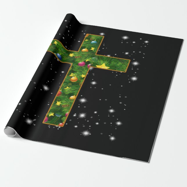 Jesus Love | Cross Jesus Christian Christmas Tree Wrapping Paper (Unrolled)