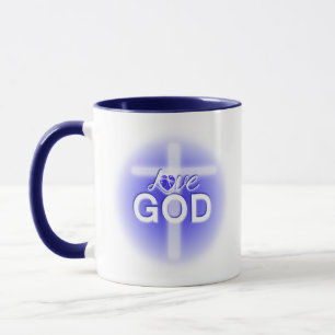 Jesus Love God Cross Blue Heart Mug