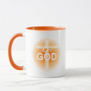 Jesus Love God Cross Orange Heart Mug