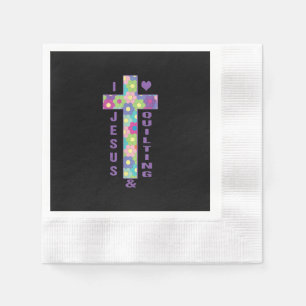 Jesus Love I Love Jesus & Quilting Sewing Cross Napkin