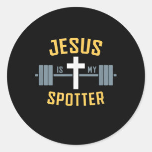 Jesus Love Jesus Is My Spotter Weightlifting Classic Round Sticker
