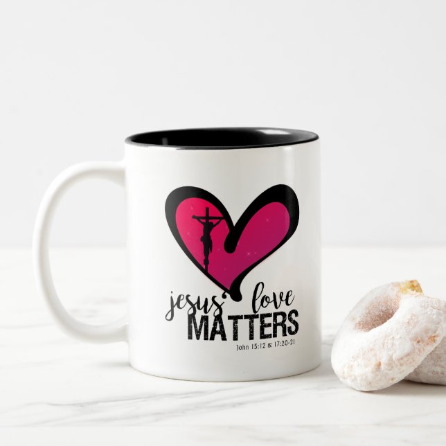 Jesus' Love Matters Two-Tone Coffee Mug (With Donut)