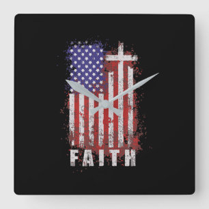 Jesus Love Patriotic Christian Faith Jesus USA Square Wall Clock