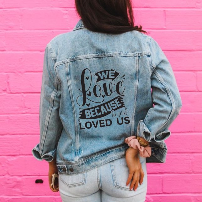 Jesus loved us Religious Women's Denim Jacket (Creator Uploaded)