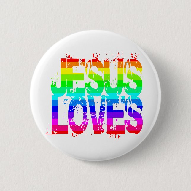 JESUS LOVES 6 CM ROUND BADGE (Front)