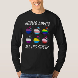 Jesus Loves All His Sheep Pride Lgbt Flag Gay Rain T-Shirt