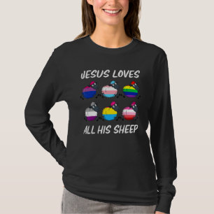 Jesus Loves All His Sheep Pride Lgbt Flag Gay Rain T-Shirt