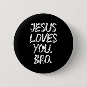 Jesus Loves Bro Religious God Jesus Christian Kids 6 Cm Round Badge