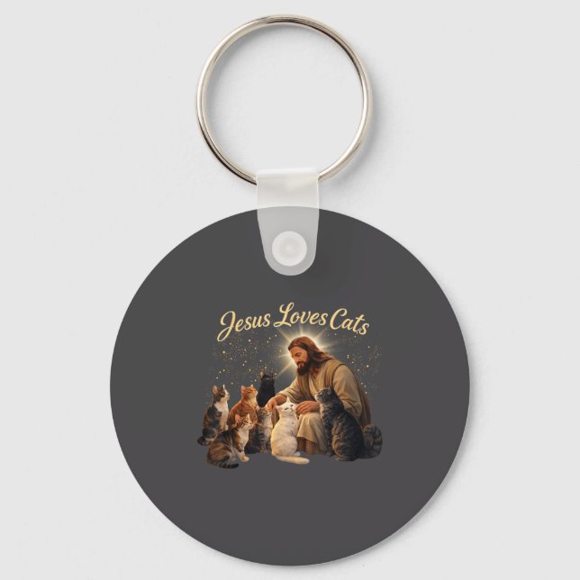 Jesus Loves Cats Christian Cat Lover Jesus Hugs Ca Key Ring (Front)