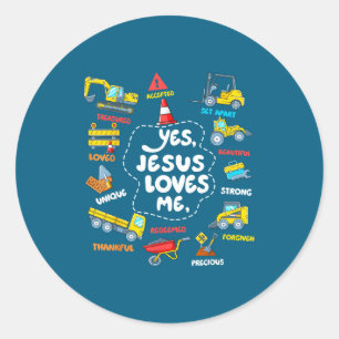 Jesus loves christian boys toddler construction classic round sticker