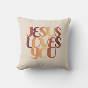 Jesus Loves Christian Typography Design Cushion