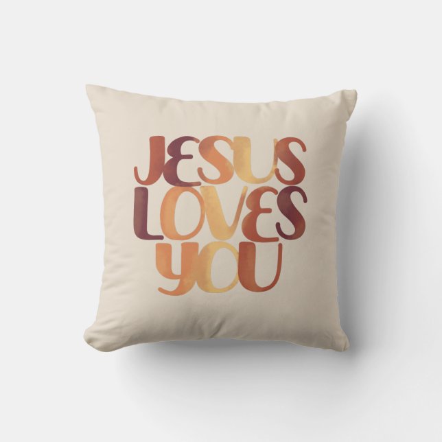 Jesus Loves Christian Typography Design  Cushion (Front)