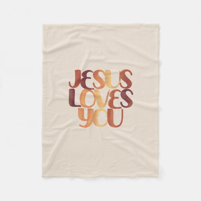Jesus Loves Christian Typography Design  Fleece Blanket (Front)