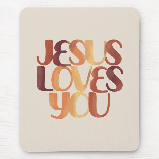 Jesus Loves Christian Typography Design  Mouse Pad (Front)