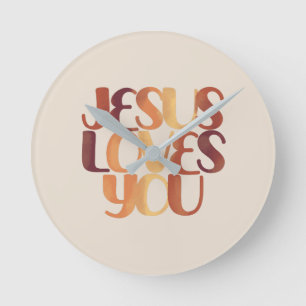 Jesus Loves Christian Typography Design Round Clock