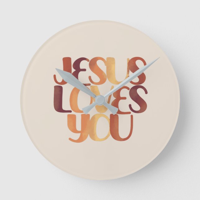 Jesus Loves Christian Typography Design  Round Clock (Front)