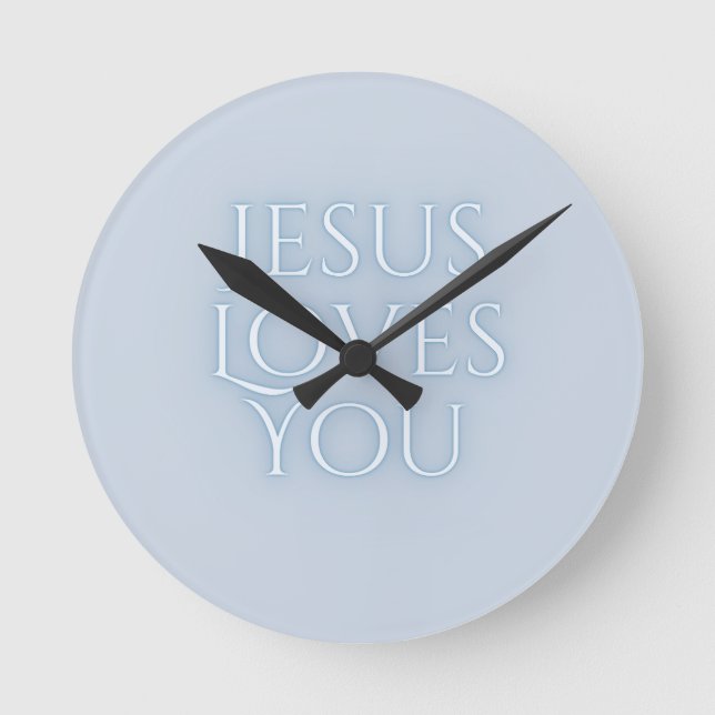 Jesus Loves Christian Typography Design  Round Clock (Front)