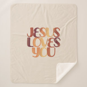 Jesus Loves Christian Typography Design Sherpa Blanket