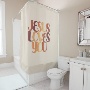 Jesus Loves Christian Typography Design Shower Curtain