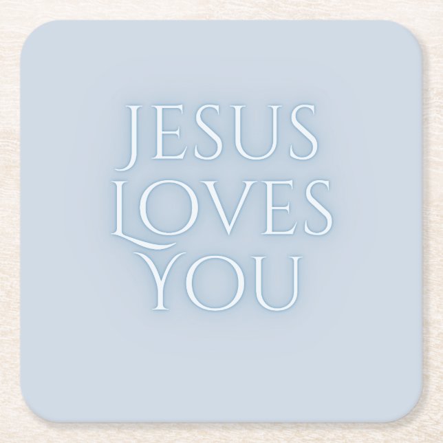Jesus Loves Christian Typography Design  Square Paper Coaster (Front)
