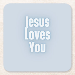 Jesus Loves Christian Typography Design  Square Paper Coaster