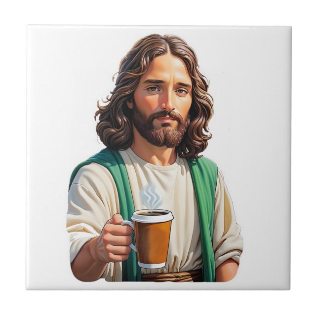Jesus Loves Coffee Long Ceramic Tile (Front)