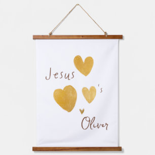 Jesus loves Custom Name Wood Topped Tapestry
