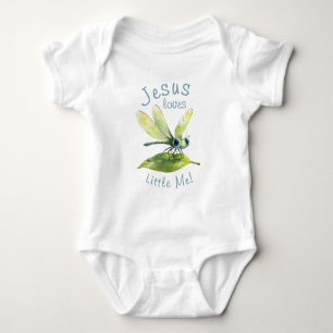 Jesus Loves Little Me Cute Dragonfly Boy Baby Bodysuit