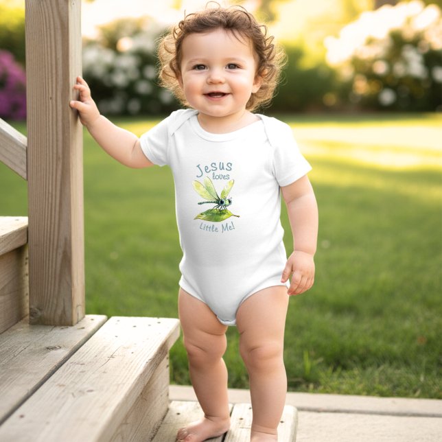 Jesus Loves Little Me Cute Dragonfly Boy Baby Bodysuit (Creator Uploaded)